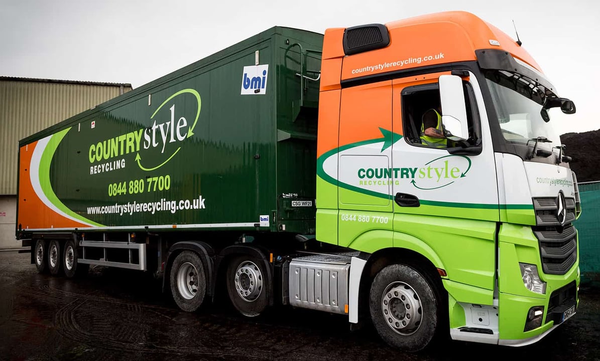 Countrystyle Recycling waste collection lorry operating in Kent, South East England
