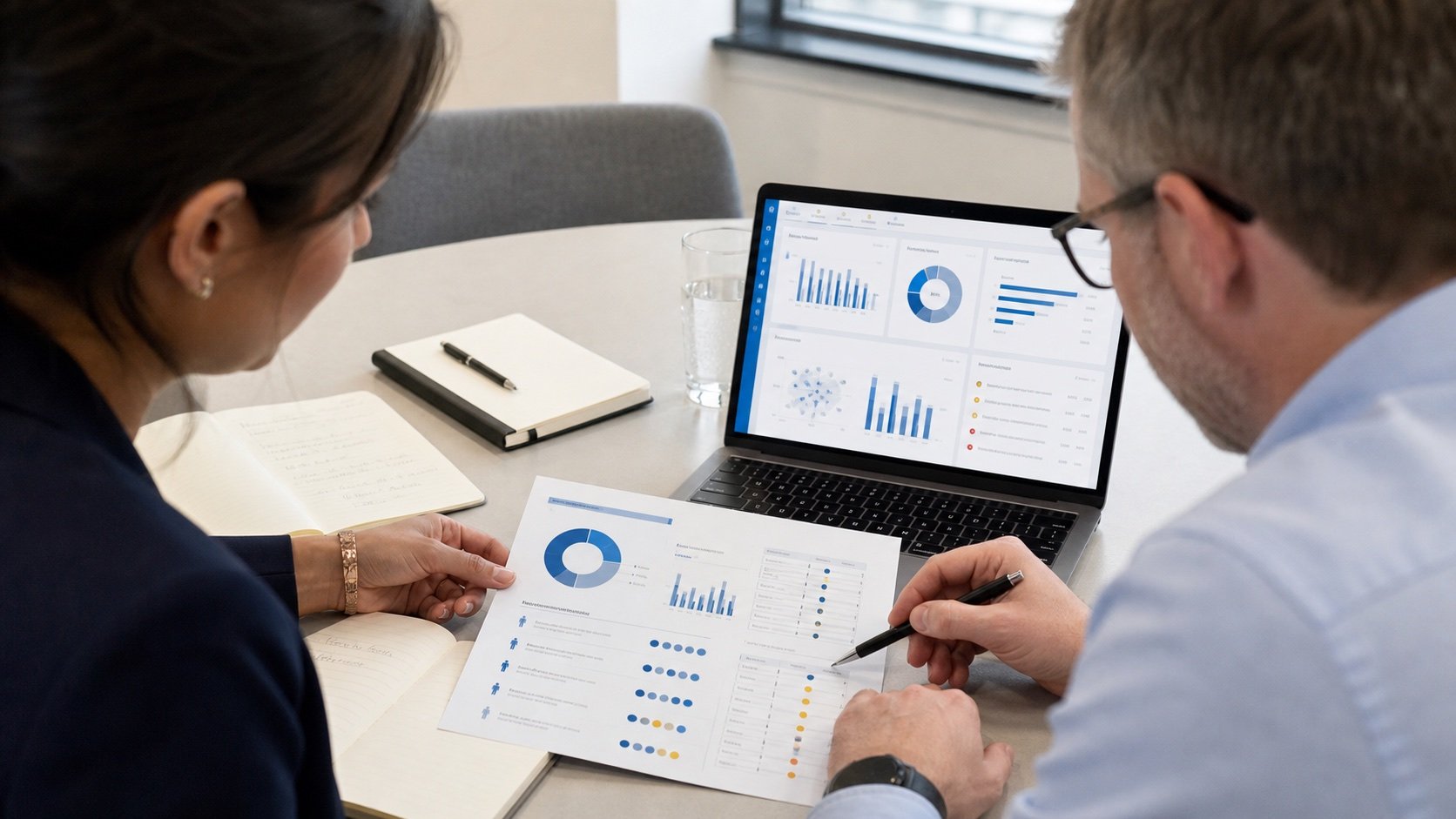 Flowbird consultant and client reviewing customer data findings together