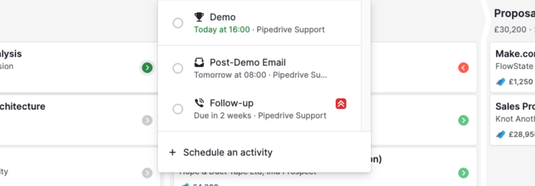 Pipedrive activity and task view